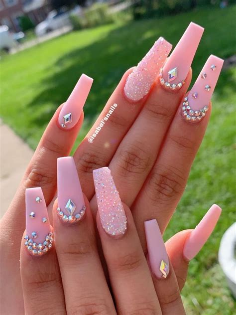 pink acrylic nail designs|pink acrylic nails with rhinestones.